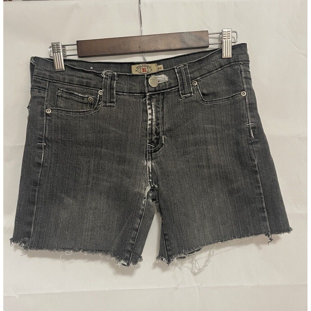 Rock & Republic Jean Shorts Juniors 9/10 Black Distressed Mid Rise 5”